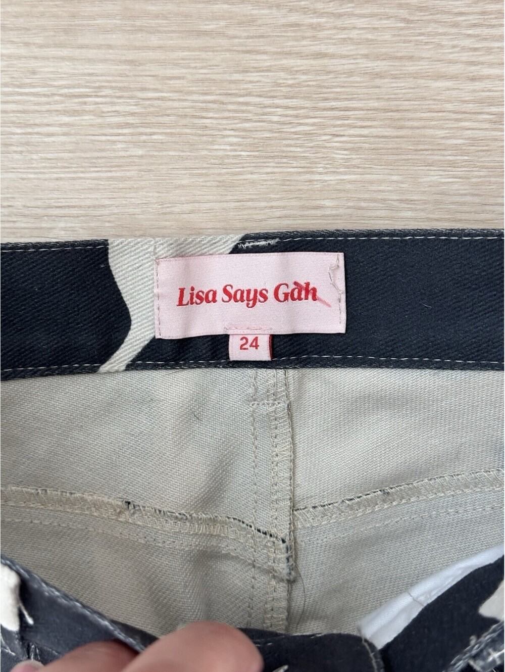 Lisa Says Gah Black and Cream Cow Print Wide Leg Jeans - Picture 6 of 8